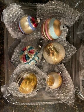 Very old not perfect Christmas ornaments- smaller size in cupcake container